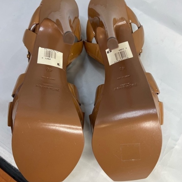 YVE SAINT LAURENT Tribute Brown T-strap Patent Leather Platform Sandal N… - Picture 9 of 13